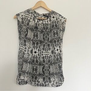 Julie Brandt Snowdrop Top Abstract Monochrome Patterned Women's Blouse Sz 36